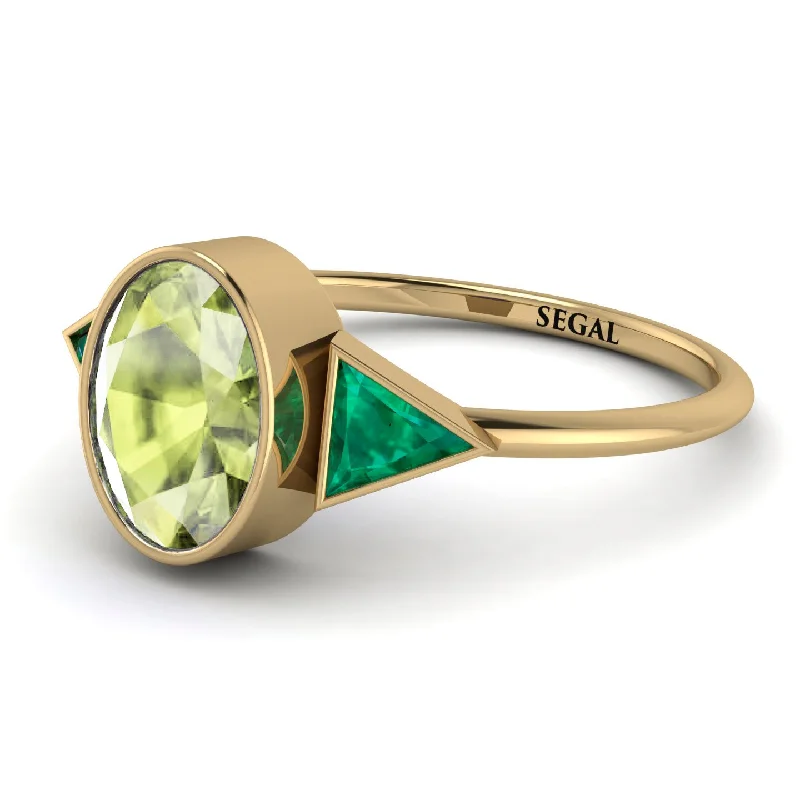 Adjustable Silver Rings-Geometrical Bezel Peridot Ring - Trinity No. 704