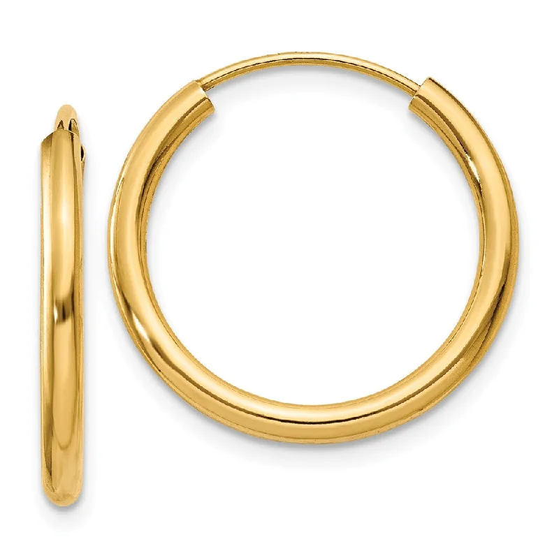 Classic Drop Earrings-2mm x 21mm 14k Yellow Gold Polished Round Endless Hoop Earrings