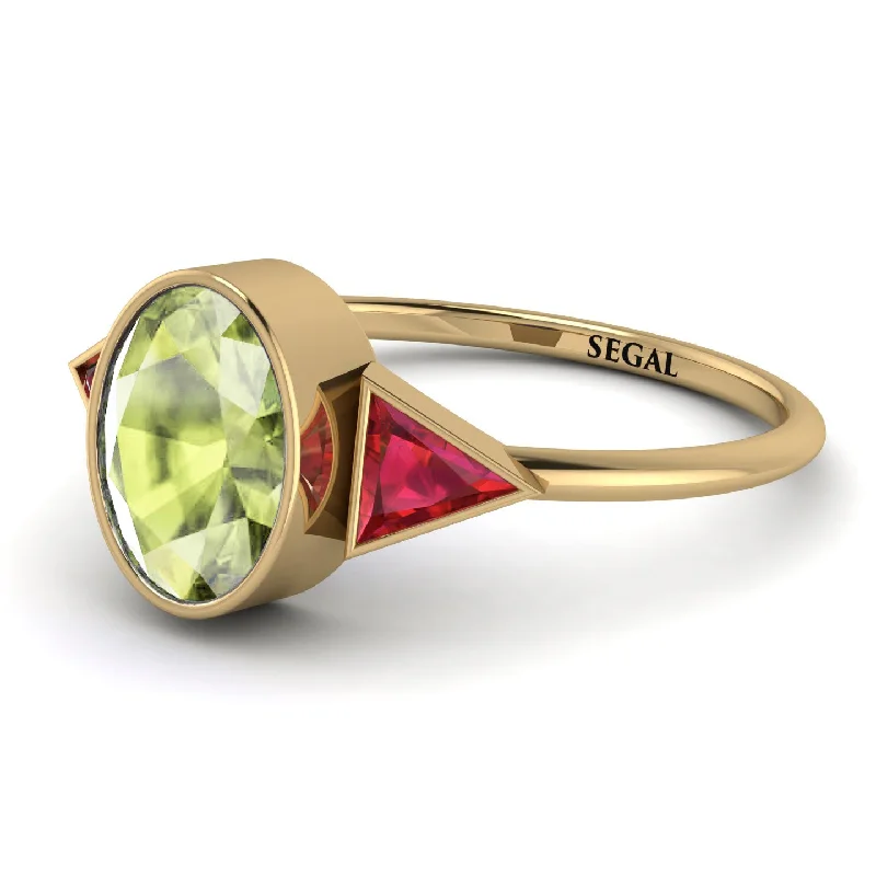 Stylish Gemstone Rings-Geometrical Bezel Peridot Ring - Trinity No. 710