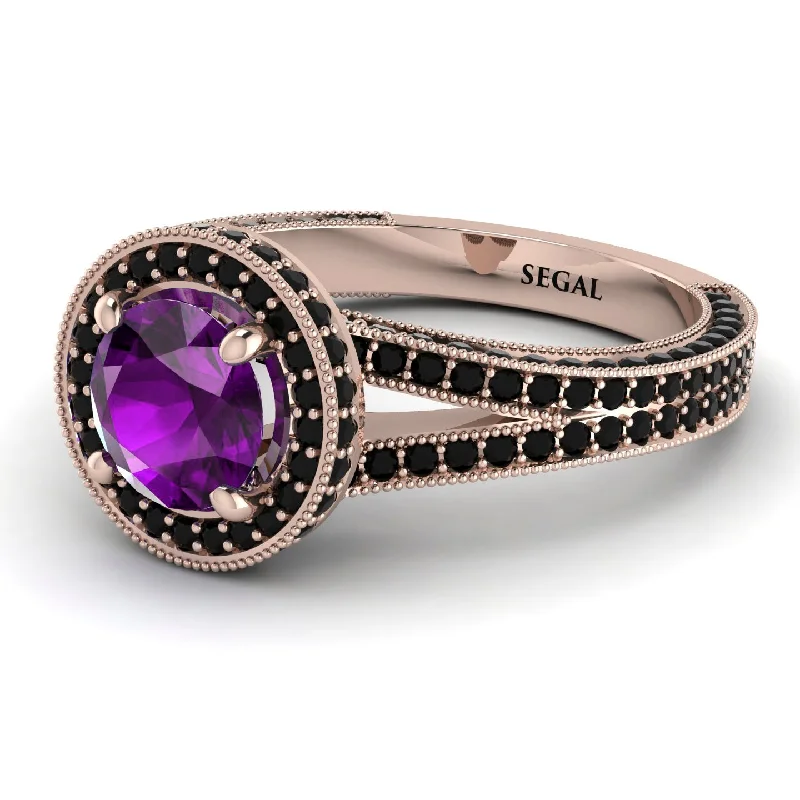 Custom Bridal Rings-Milgrain Round Amethyst Engagement Ring - Payton No. 308