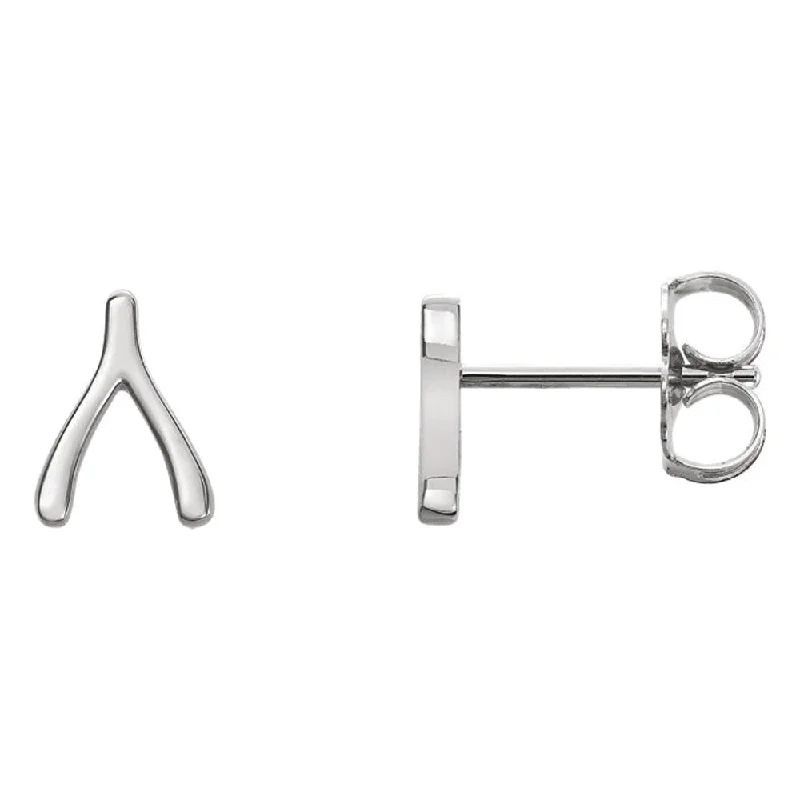 Unique Silver Stud Earrings-6 x 8mm (1/4 x 5/16 Inch) 14k White Gold Tiny Wishbone Post Earrings