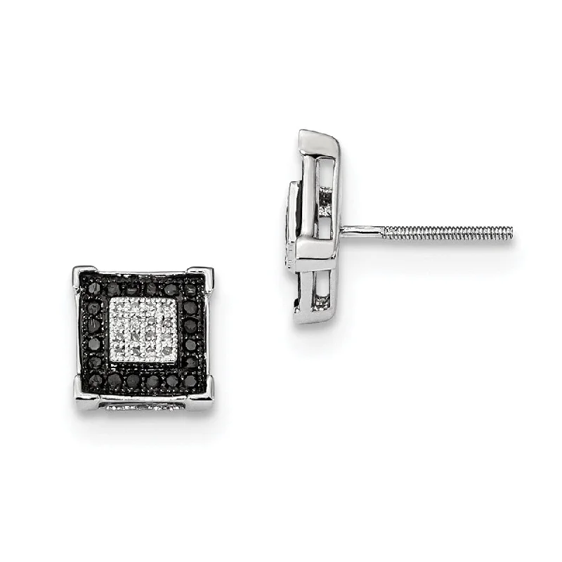 Fine Jewelry Earrings-8mm Square Black & White Diamond Sterling Silver Screw Back Earrings