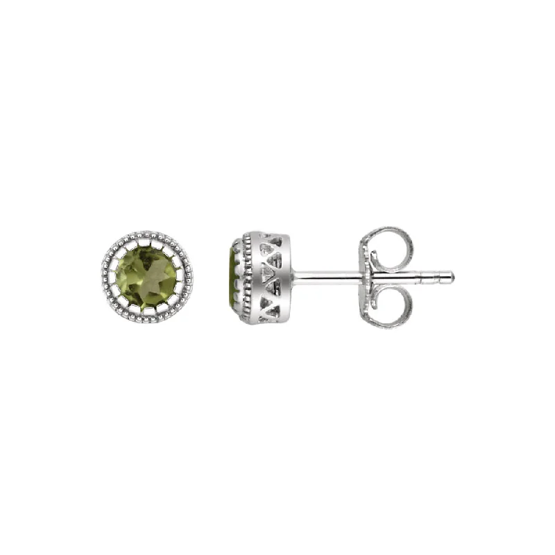 Retro Hoop Earrings-Peridot August Birthstone 8mm Stud Earrings in 14k White Gold