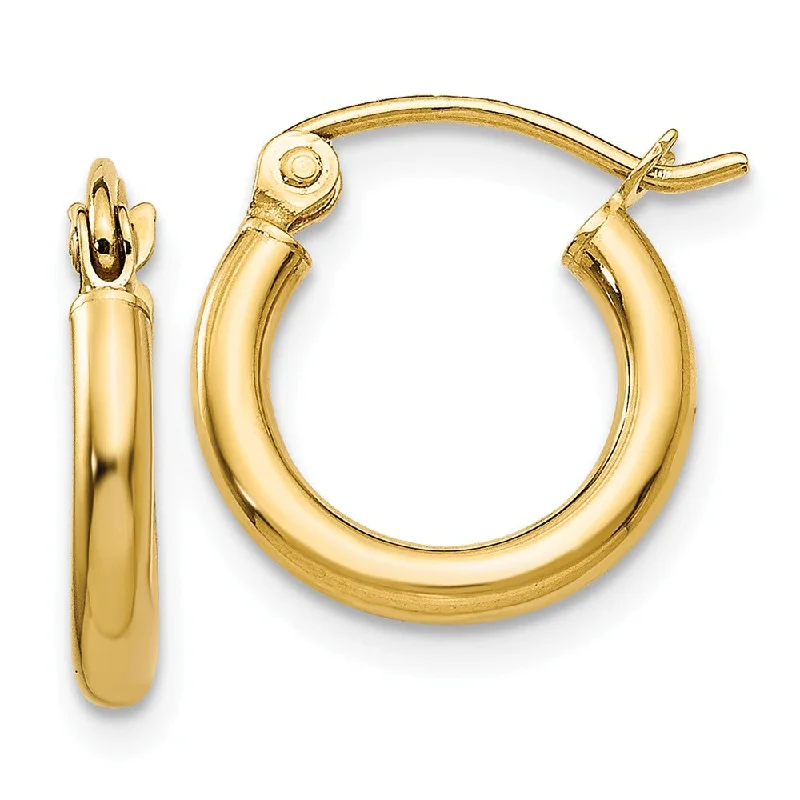 Luxury Gold Earrings-2mm x 12mm 14k Yellow Gold Classic Round Hoop Earrings