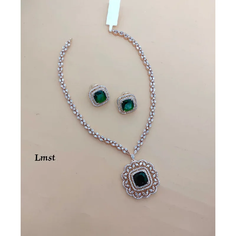 Handcrafted Gemstone Pendant Necklaces-Akruti Collection Rose Gold Plated AD Necklace Set