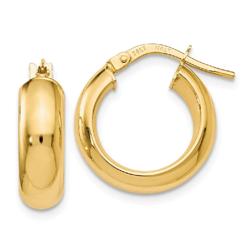 Bohemian Style Earrings-5mm Polished Round Hoop Earrings in 14k Yellow Gold, 16mm (5/8 Inch)