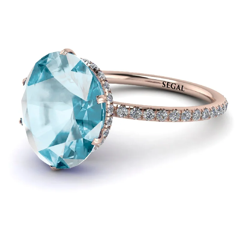 Fashionable Gold Rings-Hidden Halo Oval Aquamarine Engagement Ring - Gemma No. 402