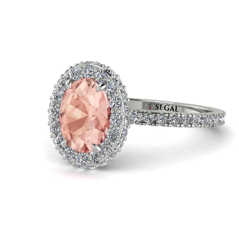 Customizable Diamond Rings-Oval Morganite Halo Hidden Diamonds Ring - Amy No. 903