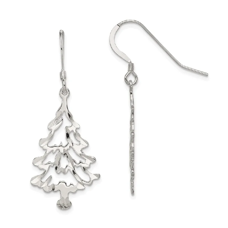 Beautiful Hoop Earrings-Sterling Silver Christmas Tree Earrings