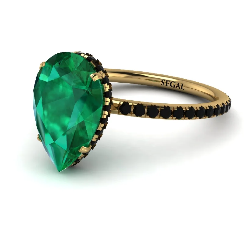 Modern Wedding Rings-Hidden Halo Elegant Pear Emerald Engagement Ring - Ariel No. 34