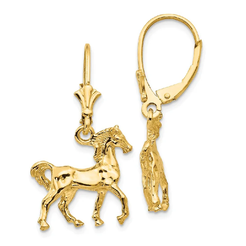 High-Quality Gold Earrings-Polished 3D Horse Lever Back Earrings in 14k Yellow Gold