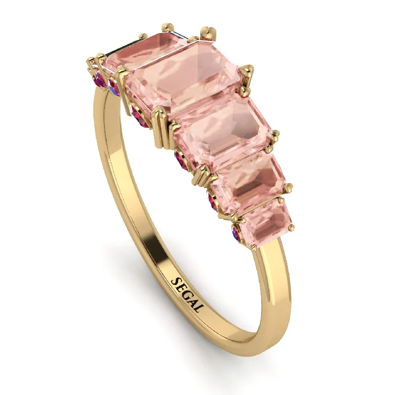 Colorful Engagement Rings-Emerald Cut Morganite Ring With Hidden Rybies - Brynlee No. 910