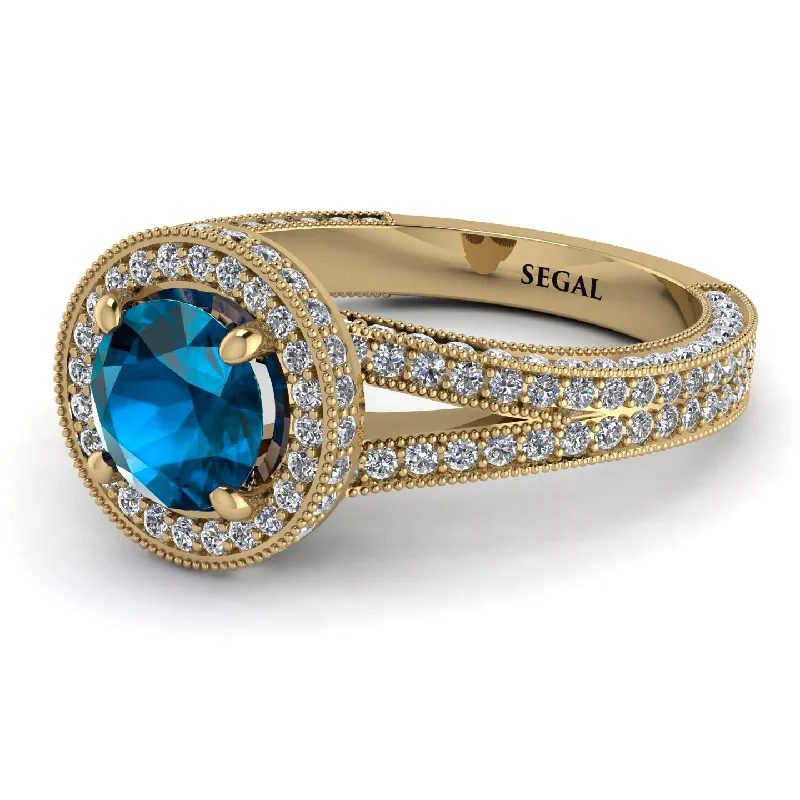 Trendy Silver Rings-Milgrain Round Blue Topaz Engagement Ring - Payton No. 501