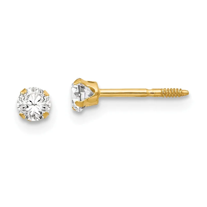 Colorful Gemstone Earrings-Kids 3mm Cubic Zirconia Solitaire Stud Earrings in 14k Yellow Gold