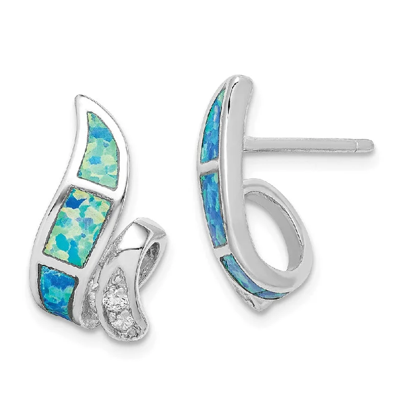 Fine Jewelry Earrings-Created Blue Opal and CZ Twisted Post Earrings in Sterling Silver