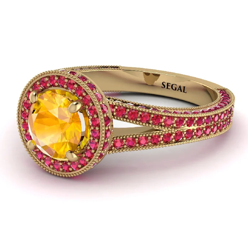 Customizable Bridal Rings-Milgrain Round Yellow Diamond Engagement Ring - Payton No. 1010