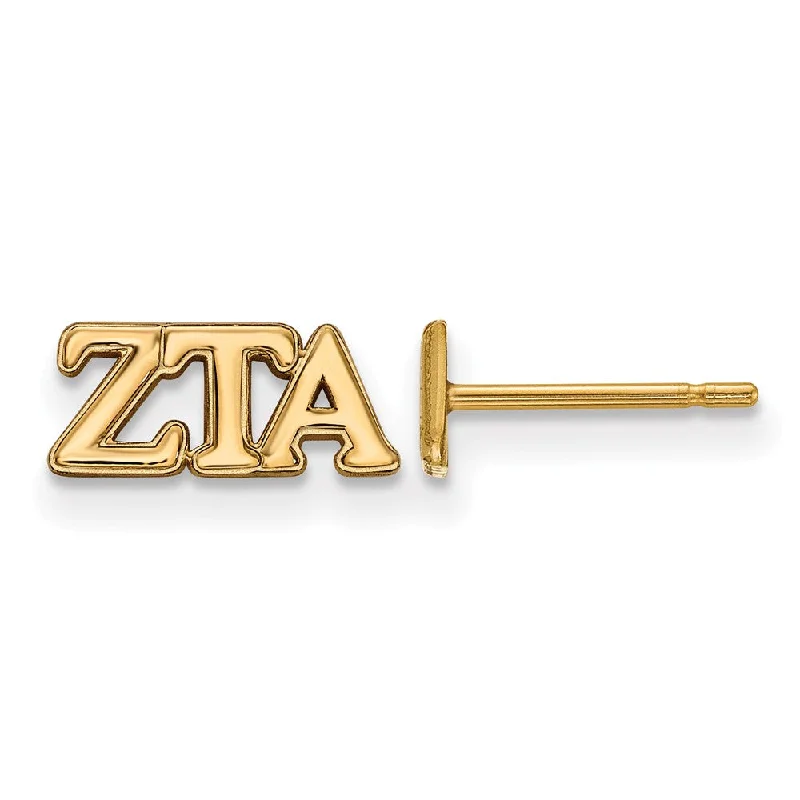 Pearls and Gold Earrings-14K Plated Silver Zeta Tau Alpha XS Greek Letters Post Earrings