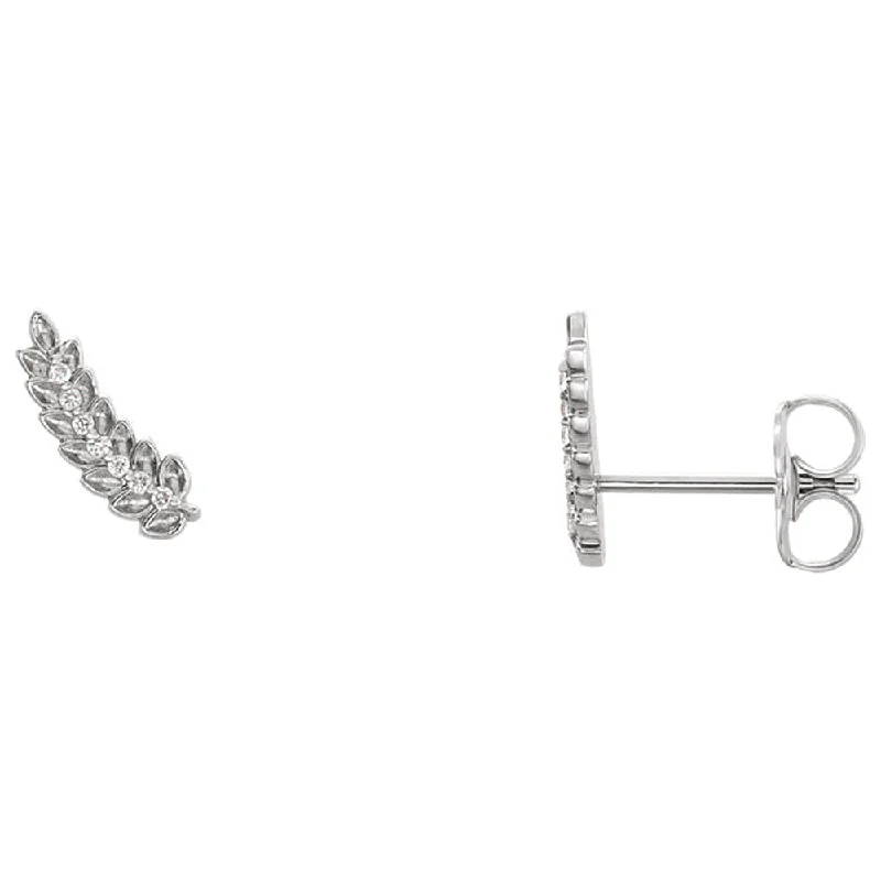 Elegant Silver Earrings-3.5 x 10mm 14k White Gold .04 CTW (G-H, I1) Diamond Leaf Ear Climbers