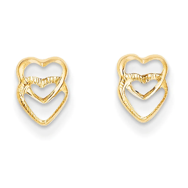 Trendy Ear Cuffs-Kids Small Stacked Open Hearts Post Earrings in 14k Yellow Gold