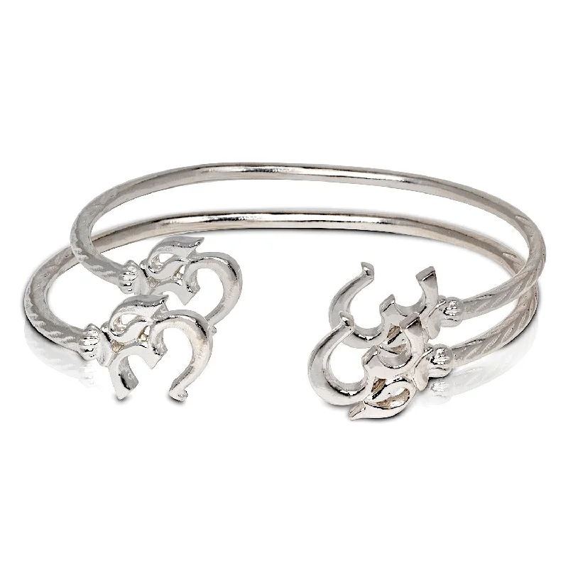 Elegant Adjustable Bangles-Better Jewelry Solid .925 Sterling Silver Om Symbol Bangles, 1 pair