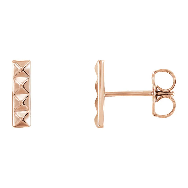 Modern Earrings for Women-2.5mm x 9mm (3/8 Inch) 14k Rose Gold Small Pyramid Bar Earrings