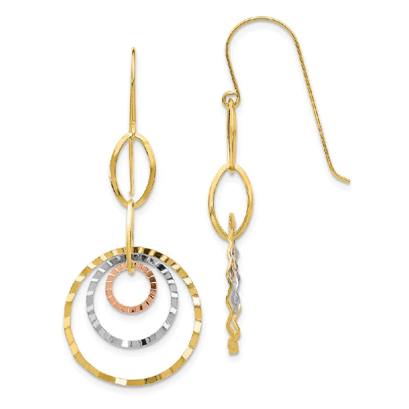 Retro Hoop Earrings-Tri-color Wavy Circle Dangle Earrings in 14k Gold