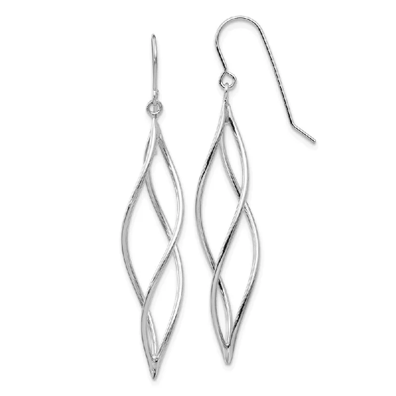 Affordable Silver Earrings-Long Twisted Dangle Earrings in 14k White Gold