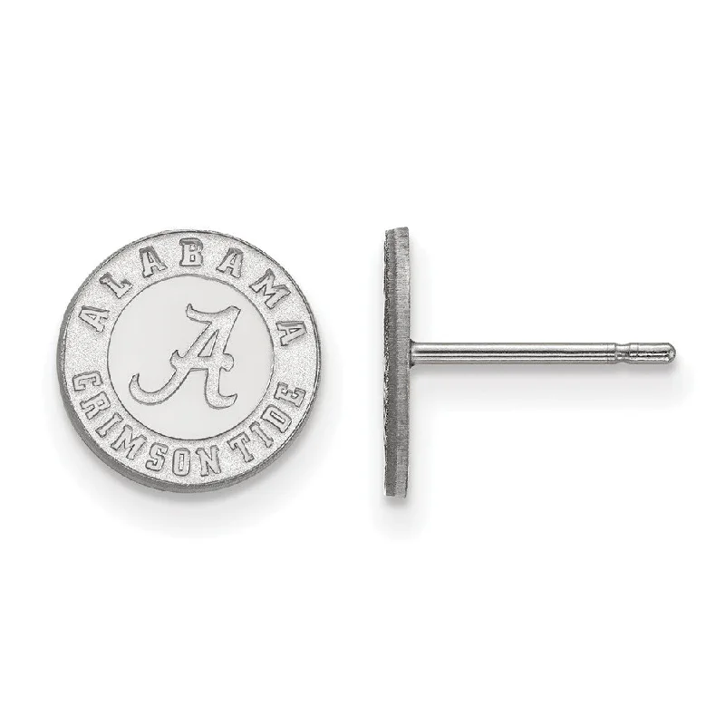 Luxury Wedding Earrings-10k White Gold University of Alabama XS (Tiny) Disc Post Earrings