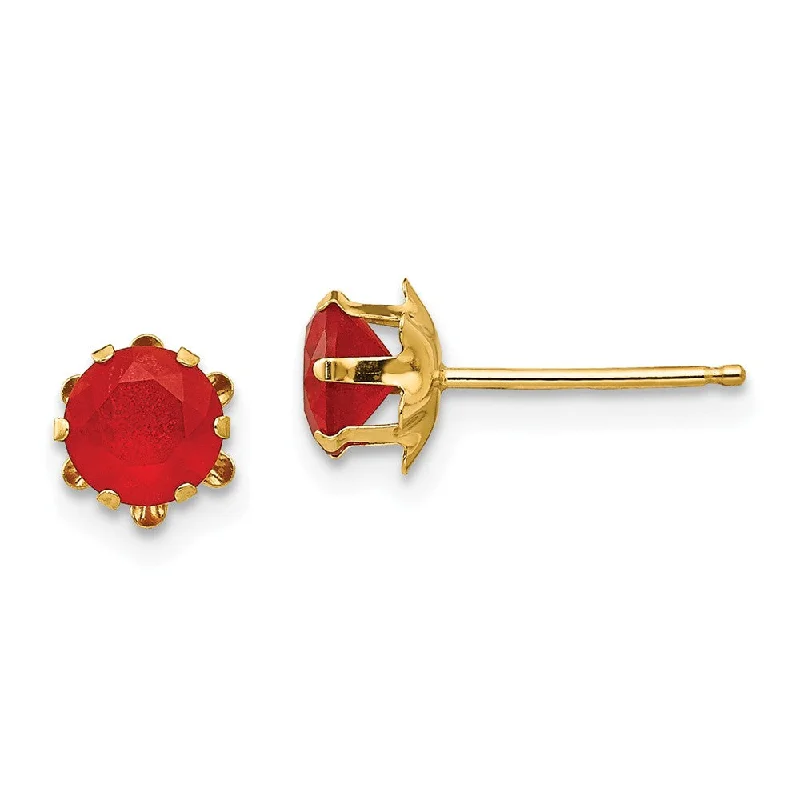 Large Gemstone Earrings-Kids 5mm Synthetic Ruby Birthstone 14k Yellow Gold Stud Earrings