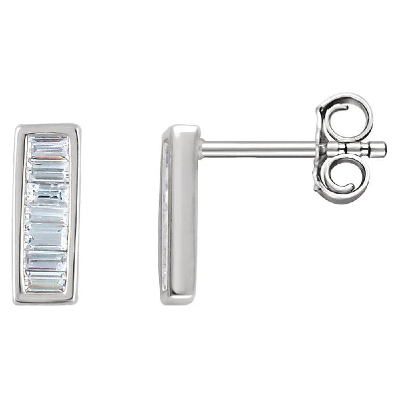 Gold Plated Earrings-3 x 9mm 14k White Gold 1/3 CTW (H-I, I1) Diamond Baguette Bar Earrings