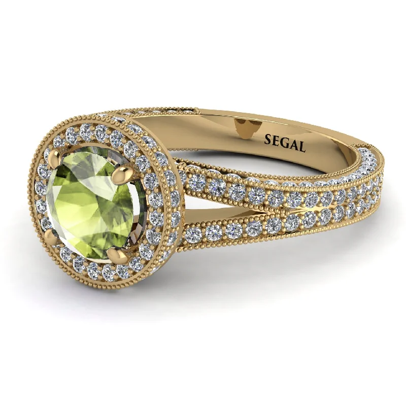 Vintage Gold Wedding Bands-Milgrain Round Peridot Engagement Ring - Payton No. 701