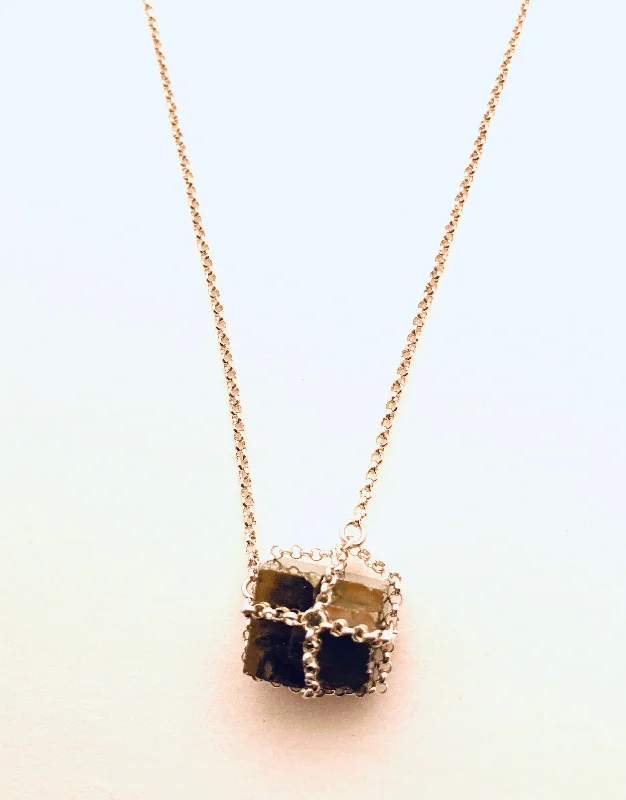 Luxury Diamond Necklaces-Cube Pyrite Pendant Necklace