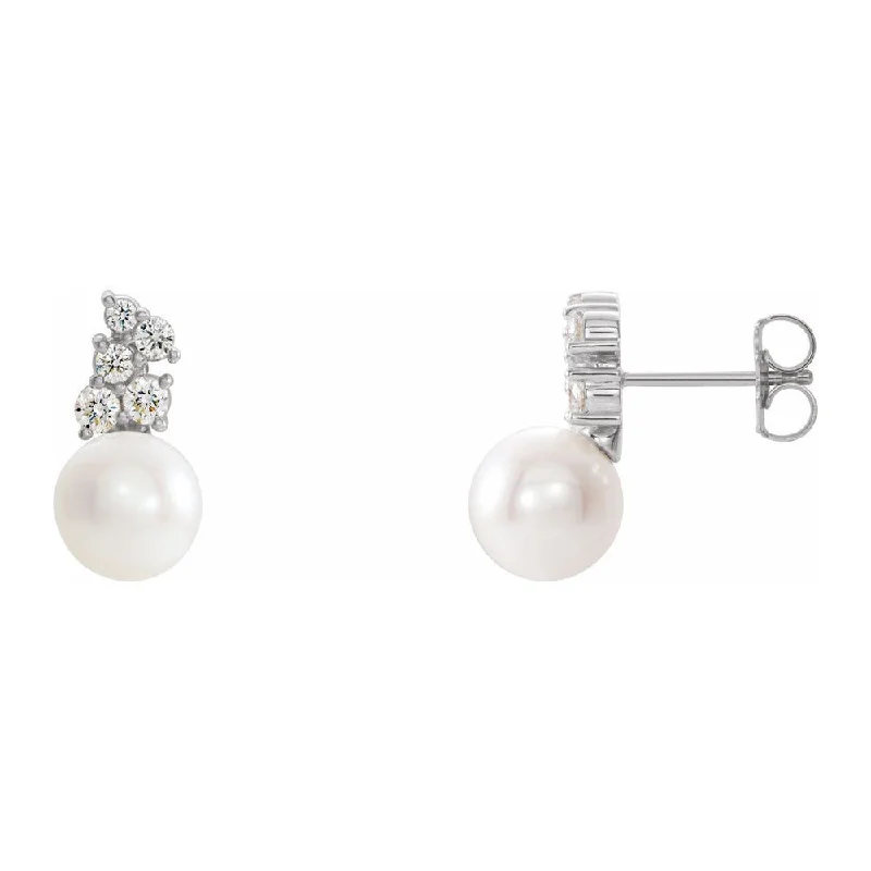 Trendy Drop Earrings-14K Gold FW Cultured Pearl & 3/8 CTW Diamond Post Earrings, 8 x 10mm