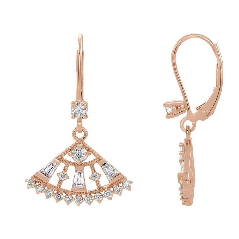 Gold Dangle Earrings-14K White, Rose or Yellow Gold 3/4 CTW Diamond Lever Back Fan Earrings