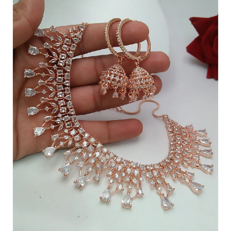 Unique Diamond Necklaces-Pooja Bangles Rose Gold Plated AD Stone Necklace Set