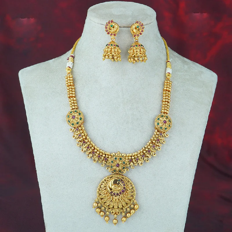 Custom Long Necklaces-Diksha Collection Gold Plated Pota Stone Necklace Set