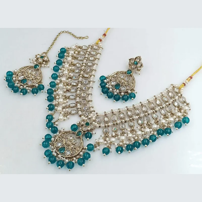 Beautiful Sapphire Necklaces-Rani Sati Jewels Gold Plated Crystal and Pearl Necklace Set