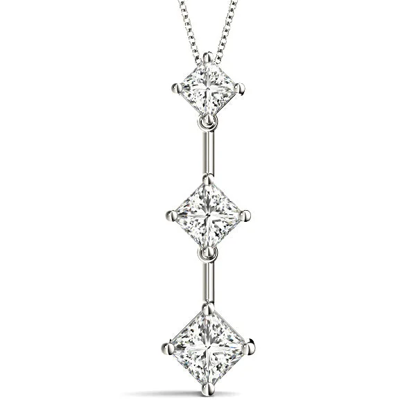 Unique Chain Necklaces-1.00 ctw Graduated Princess Cut Diamond Three Stone Necklace Pendant