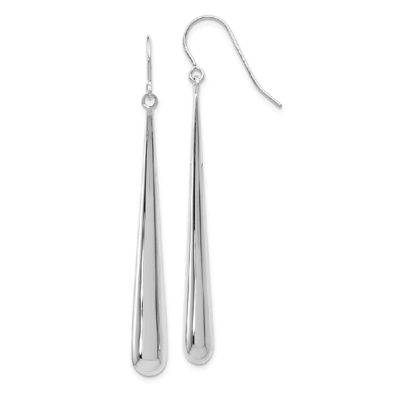 Elegant Wedding Earrings-14k White Gold Long Polished Teardrop Dangle Earrings, 52mm (2 Inch)