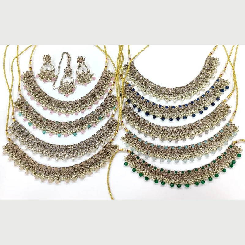 Luxury Diamond Necklaces for Weddings-Manisha Jewellery Gold Plated Crystal Stone And Beads Necklace Set (1 Piece Only)