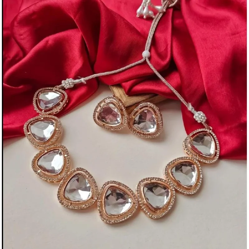 Luxury Crystal Pendant Necklaces-Akruti Collection Rose Gold Plated Crystal Stone Choker Necklace Set