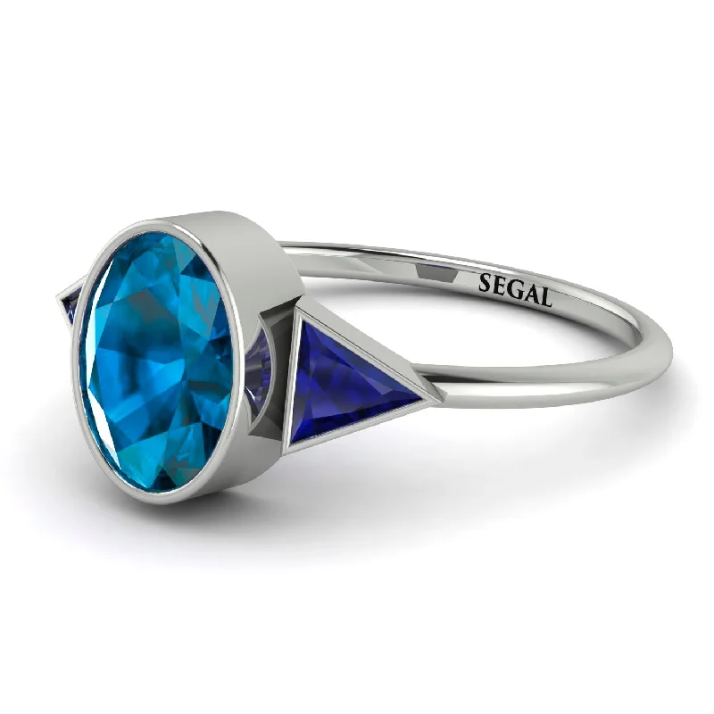 Modern Wedding Rings-Geometrical Bezel Blue Topaz Ring - Trinity No. 515