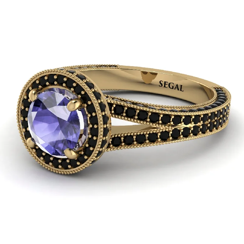 Bold Silver Rings-Milgrain Round Tanzanite Engagement Ring - Payton No. 207