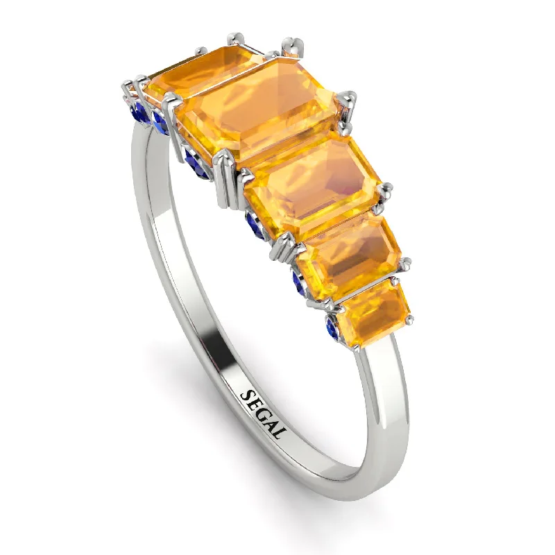 Elegant Engagement Rings-Emerald Cut Yellow Diamond Ring With Hidden Sapphires - Brynlee No. 1015