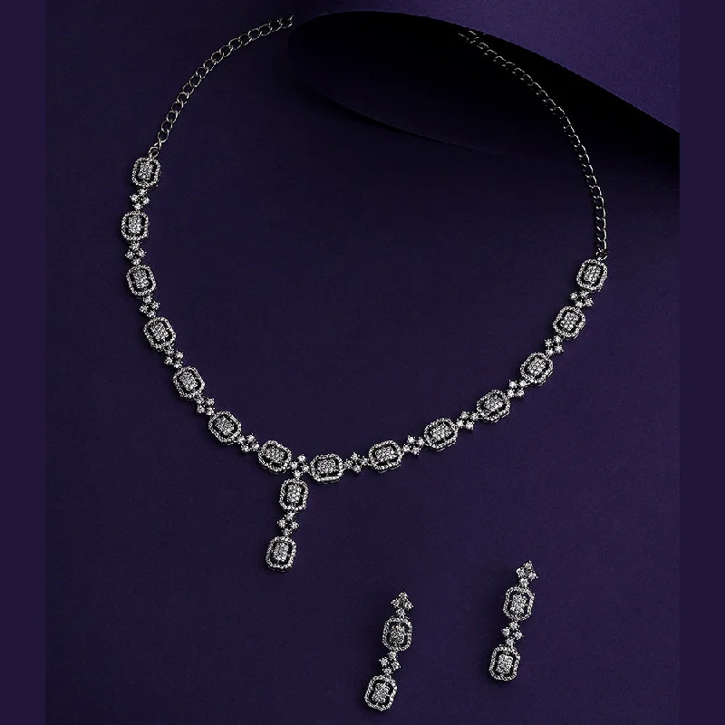 Beautiful Diamond Necklaces-Asmitta Silver Plated Austrian Stone Necklace Set