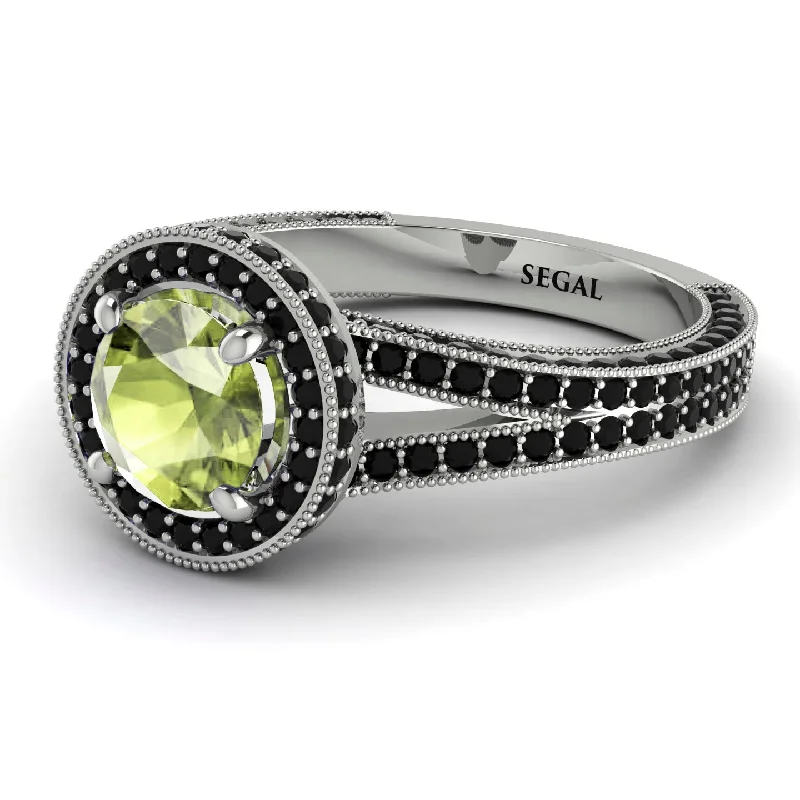 Modern Wedding Ring Sets-Milgrain Round Peridot Engagement Ring - Payton No. 709