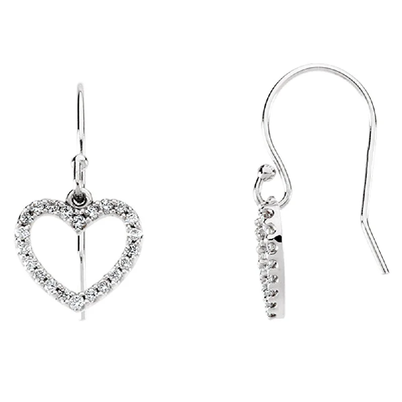 Chic Pearl Earrings-1/5 cttw Diamond Heart Earrings in 14k White Gold