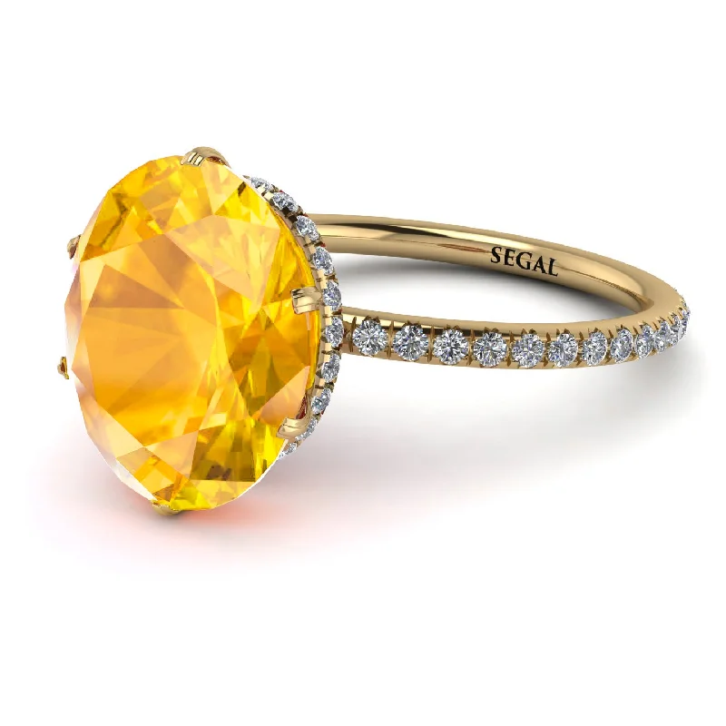 Antique Gold Rings-Hidden Halo Oval Yellow Diamond Engagement Ring - Gemma No. 1001