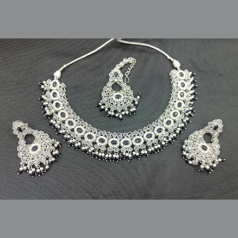 Stylish Adjustable Necklaces-Rani Sati Jewels Silver Plated Crystal Stone And Pearls Necklace Set