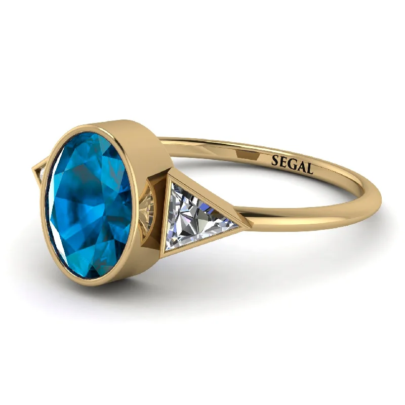 Engagement Ring with Sapphire-Geometrical Bezel Blue Topaz Ring - Trinity No. 501